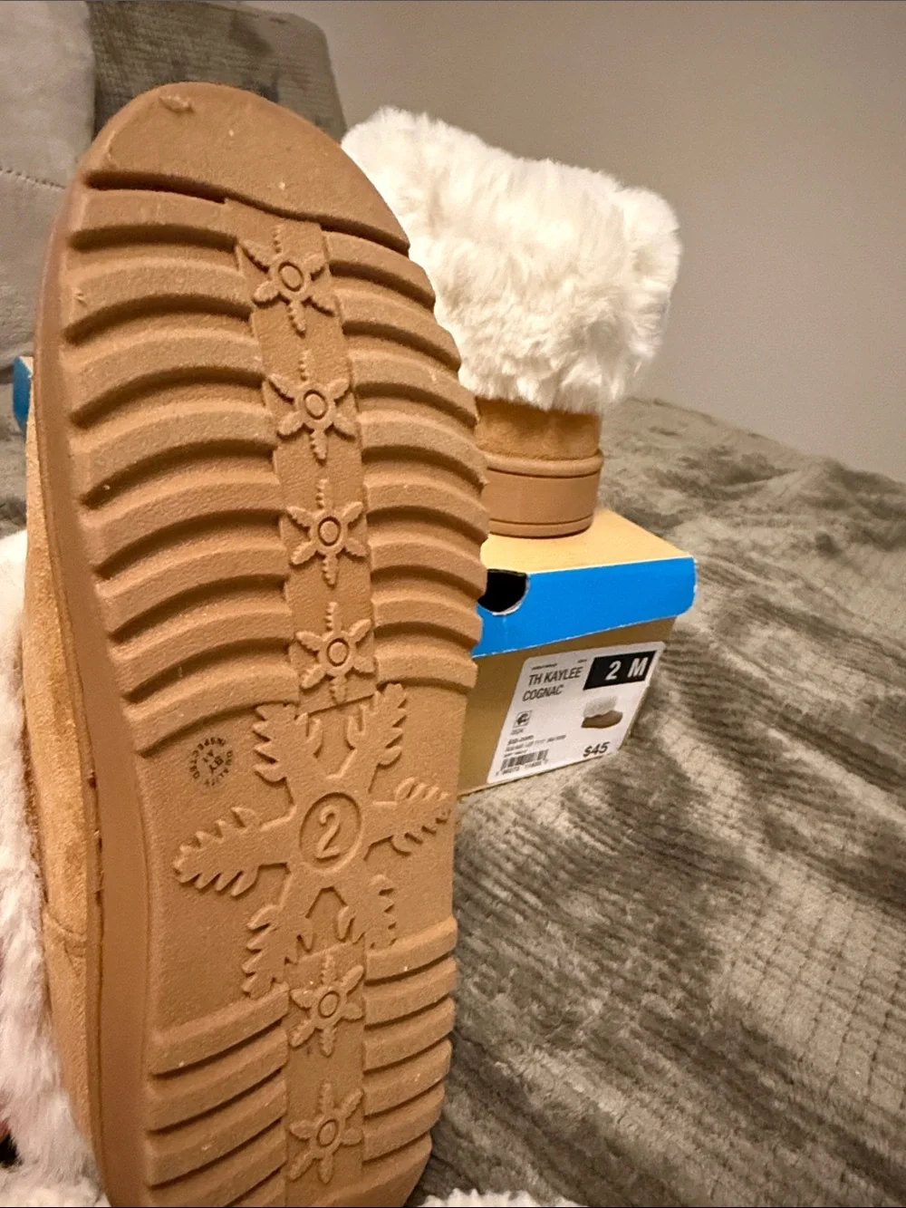 Thereabouts Kids' Tan Suede Faux Fur Cuff Slip-On Boots